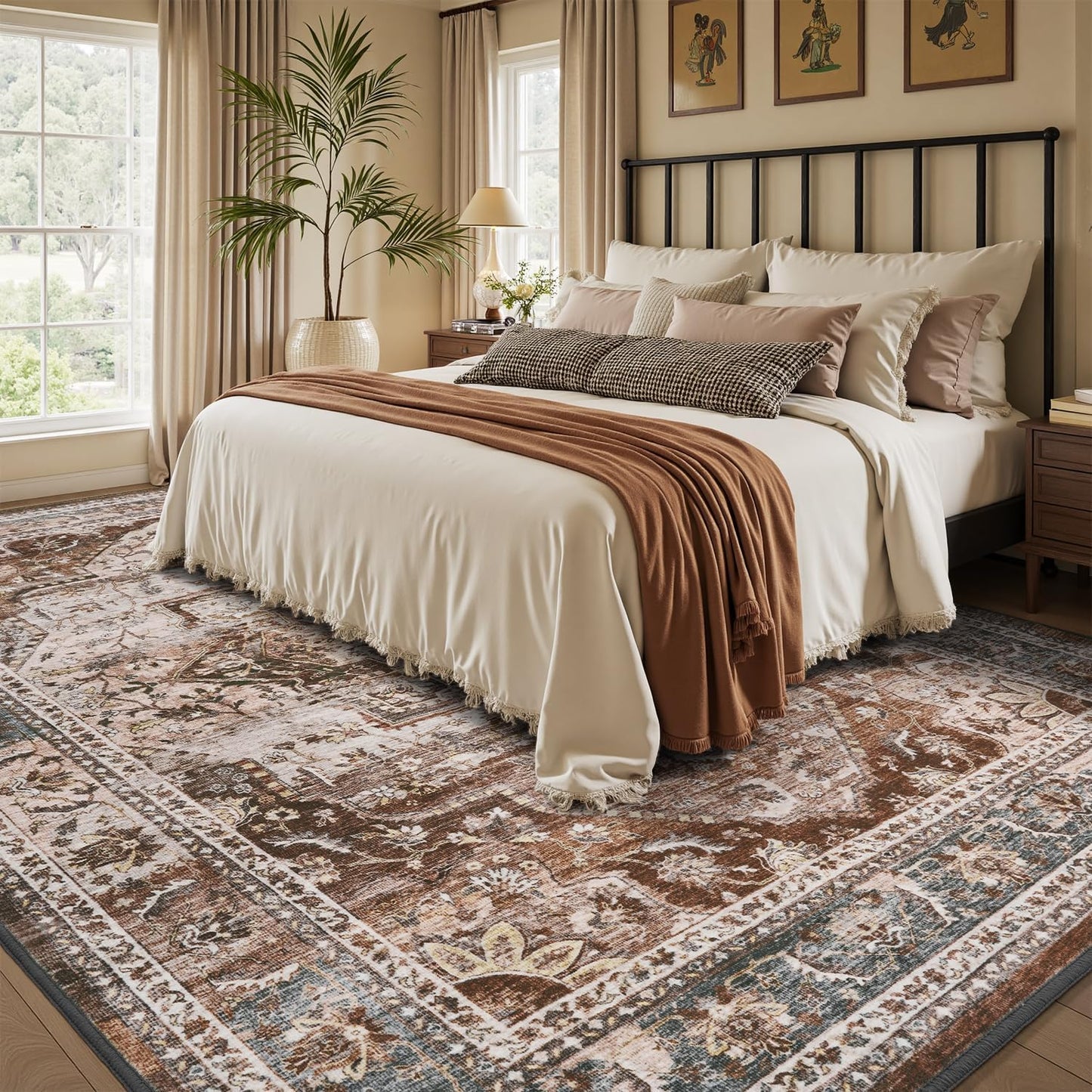 Brown Washable 5x7 Area Rugs for Living Room and Bedroom