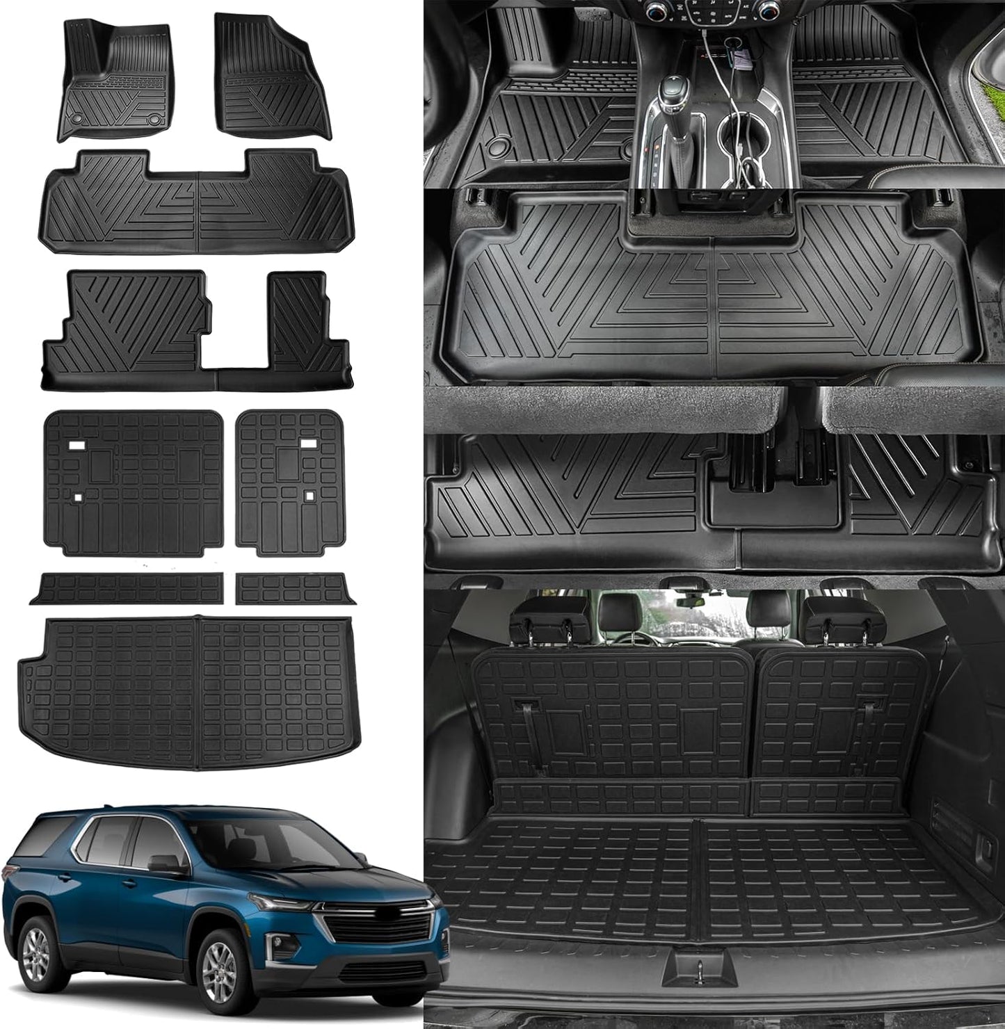 Rongtaod Floor Mats for 2018-2024 Chevrolet Traverse 8 Seats
