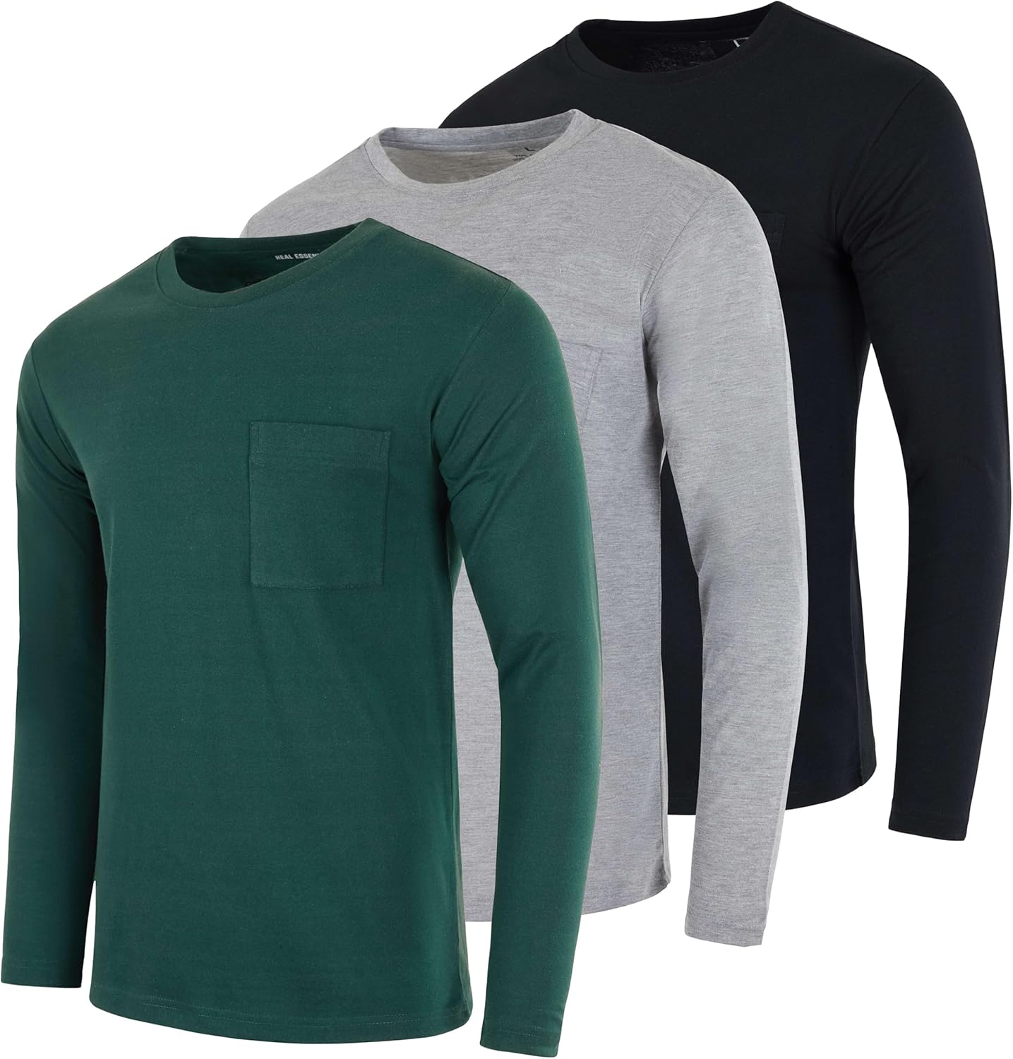 Men's Cotton Performance Long Sleeve Crew Neck Pocket T-Shirt