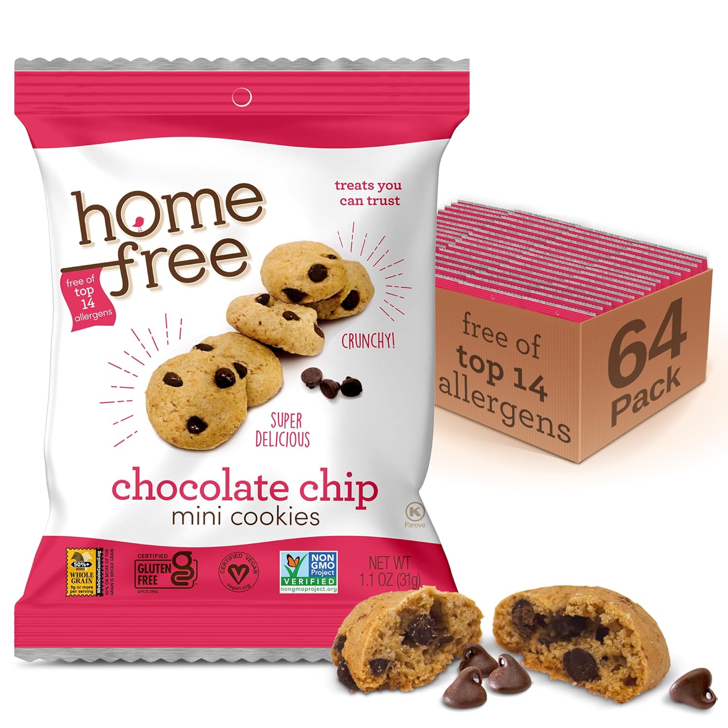 Homefree Gluten Free Mini Cookies for Kids - Chocolate Chip Treats