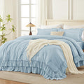 Light Blue King Comforter Set with Ruffles - Cozy All-Season Comfort