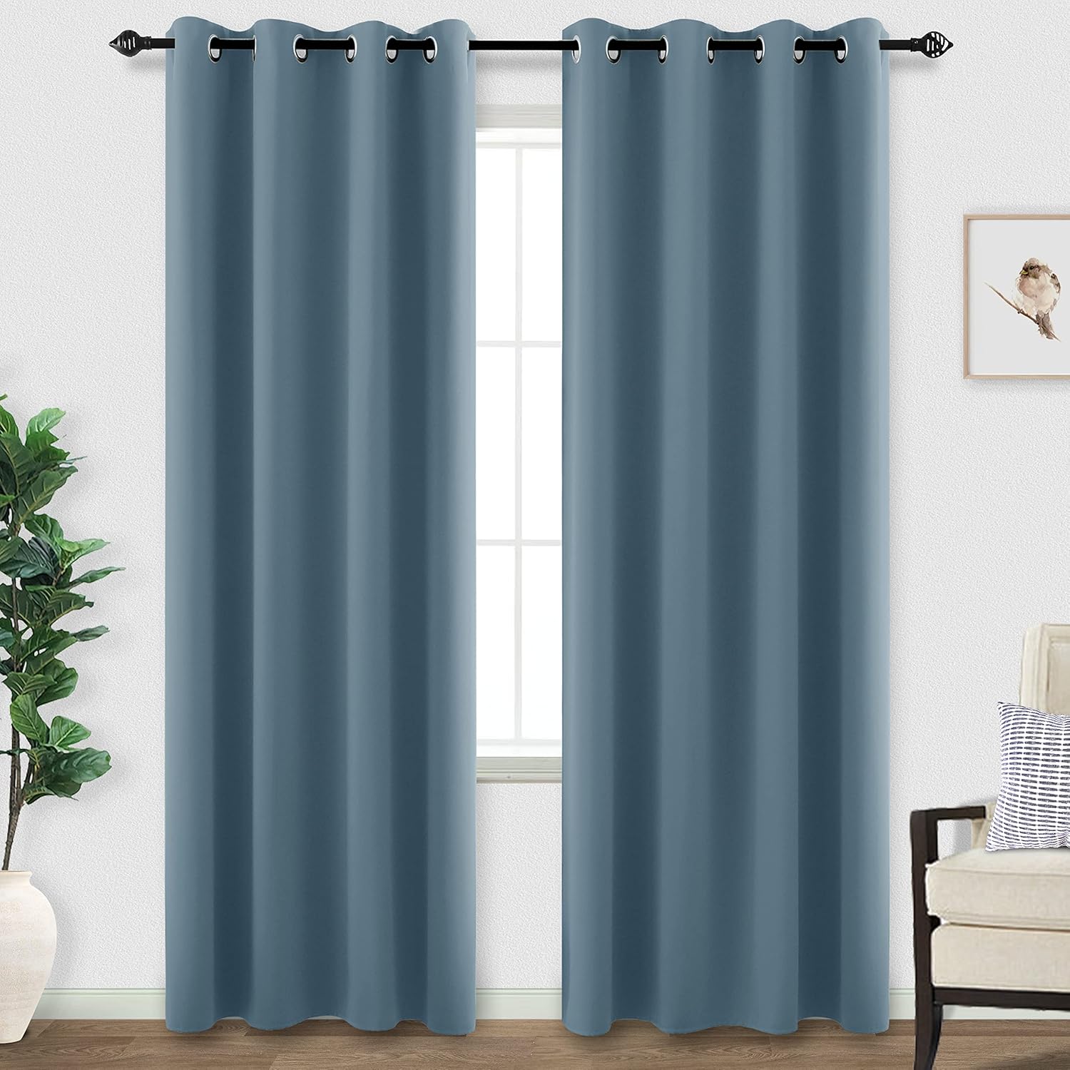 KOUFALL Blue Blackout Curtains 96 in Long for Living Room