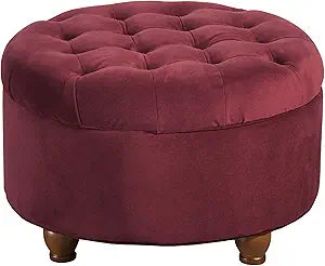 Large Button Tufted Velvet Round Storage Ottoman for Home Decor