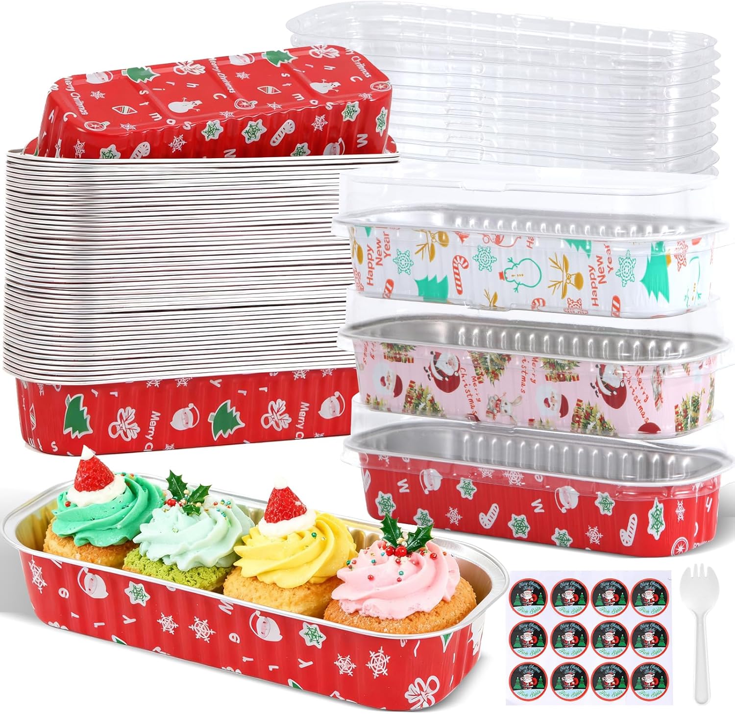 100Pack Mixcolor Christmas Mini Loaf Pans with Lids for Baking