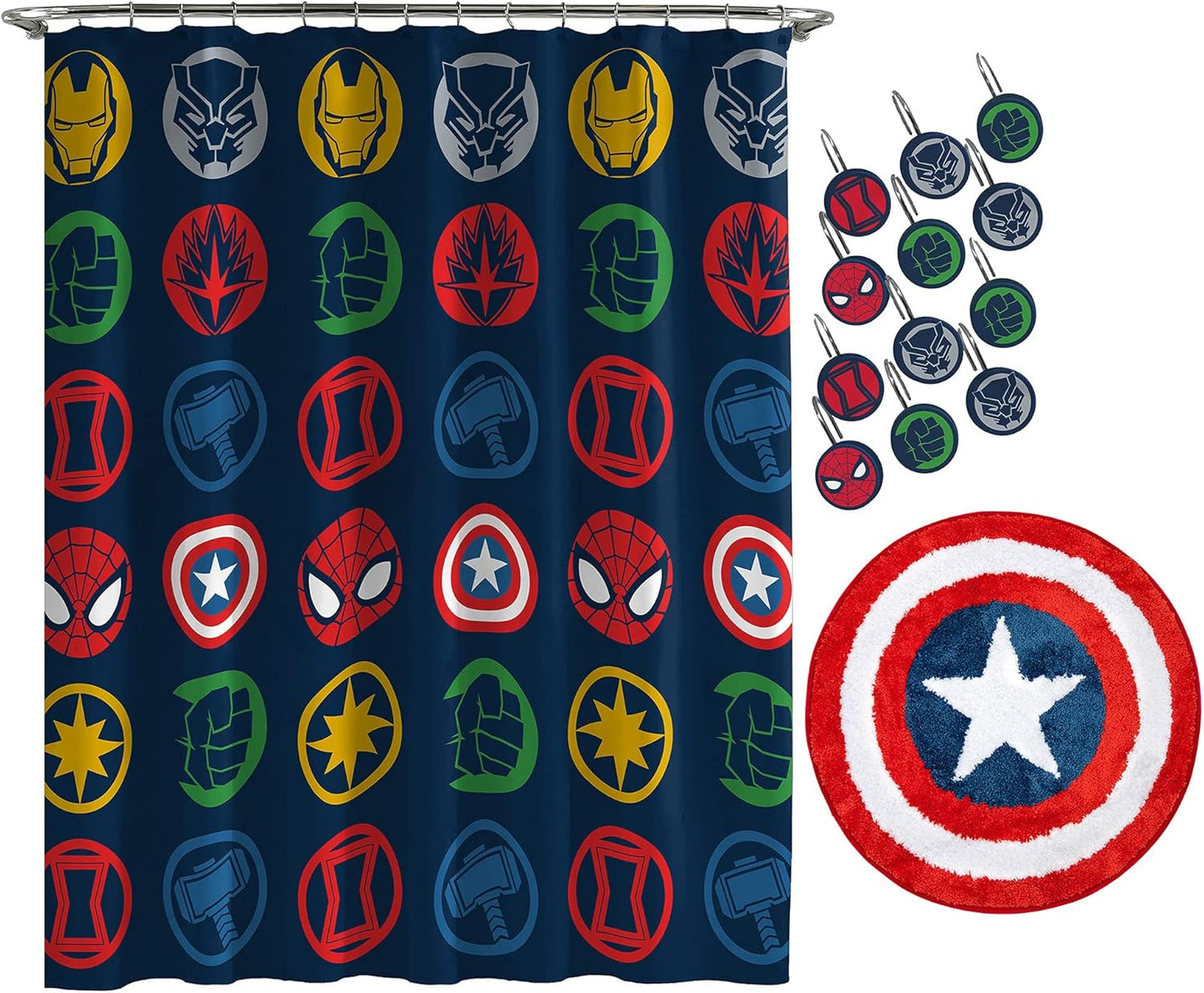 Marvel Avengers 14 Piece Bathroom Set with Shower Curtain & Rug