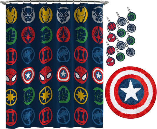 Marvel Avengers 14 Piece Bathroom Set with Shower Curtain & Rug