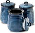 HASENSE Ceramic Food Storage Jars Set of 3 - Blue Farmhouse Canisters