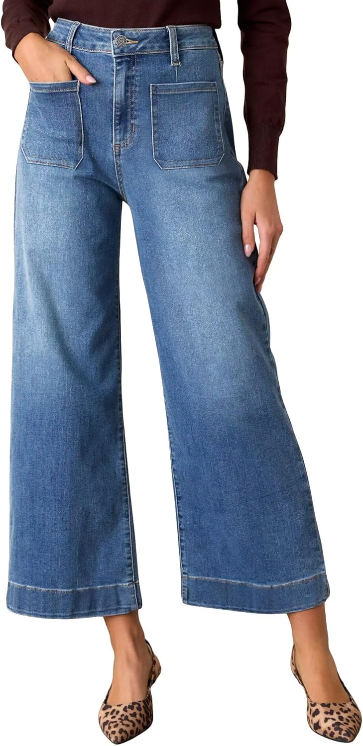 Stylish Women's High Waisted Cropped Wide Leg Jeans for Comfort