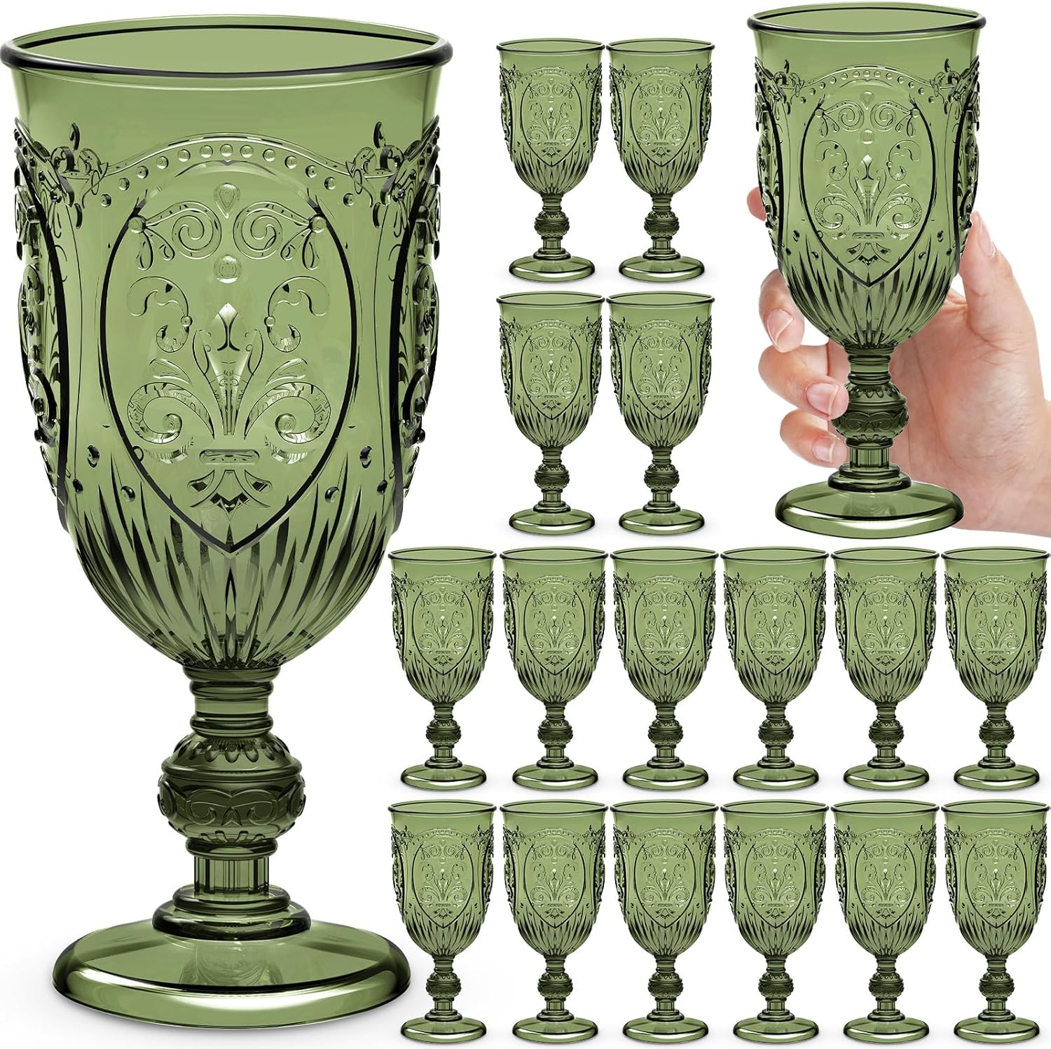18 Pack Plastic Goblets 10oz for Weddings and Parties