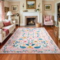 Pink Floral Area Rug 5x7 - Machine Washable Boho Accent Rug