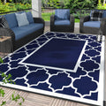 Outdoor Rug 8ftx10ft Blue & White Reversible Patio Mat - Waterproof