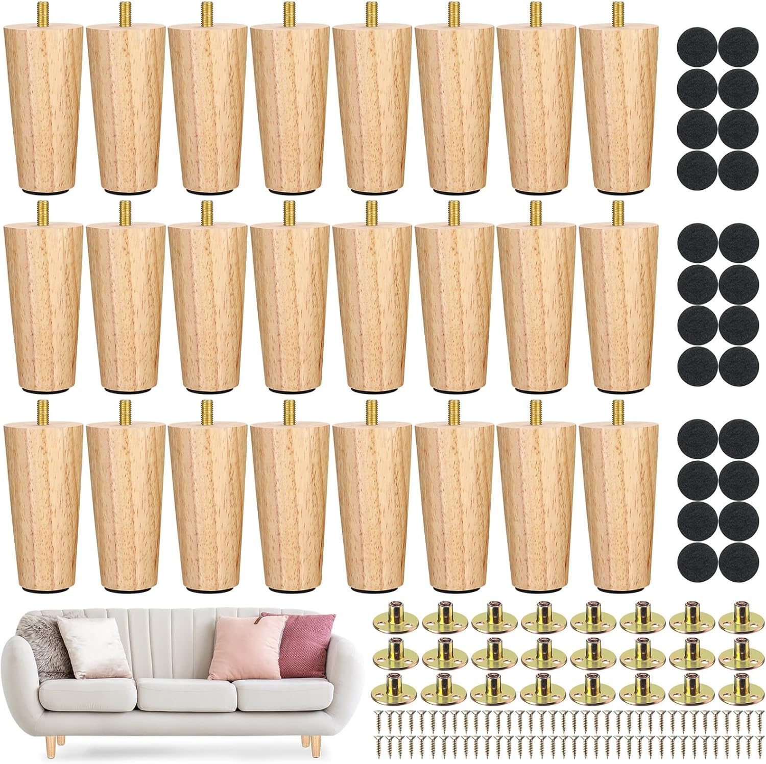 Maitys 4 Inch Round Solid Furniture Legs for Home DIY Projects