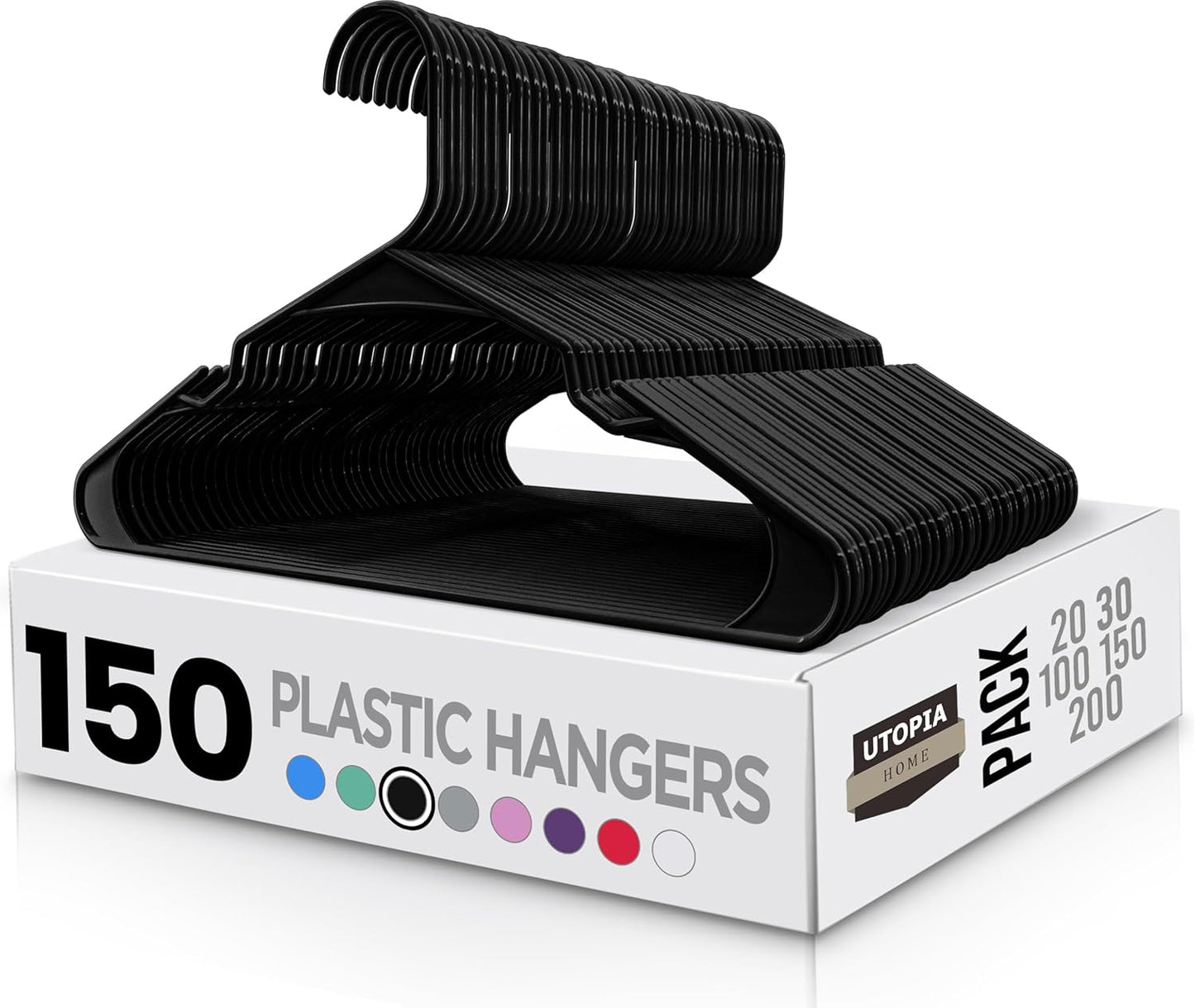 Utopia Home Plastic Hangers 150 Pack for Closet Organization