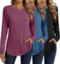 Ficerd 3 Pack Women's Long Sleeve Tunic Tops - Casual Loose Fit