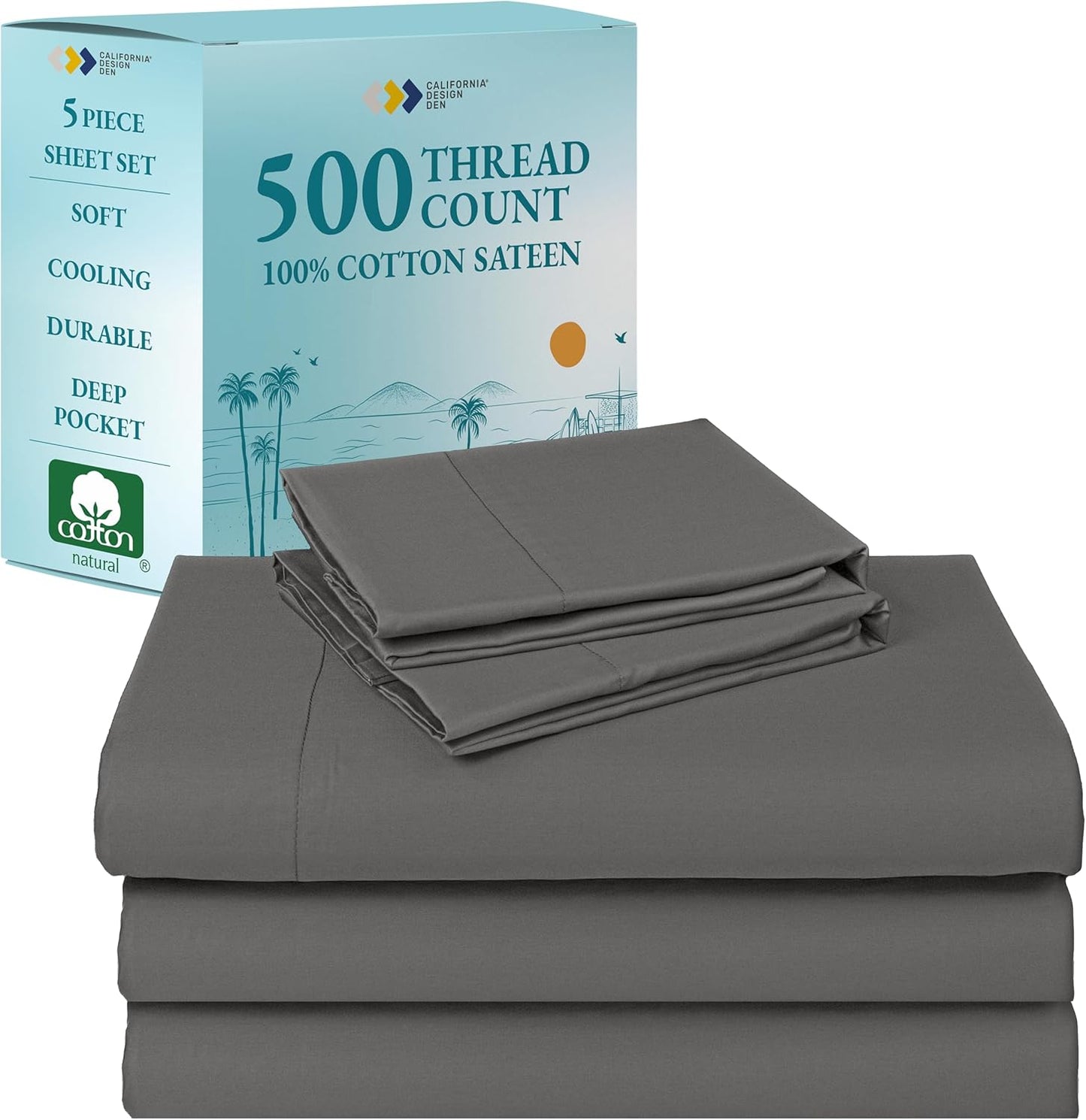 California Design Den Grey Sheet Set for Split King Beds