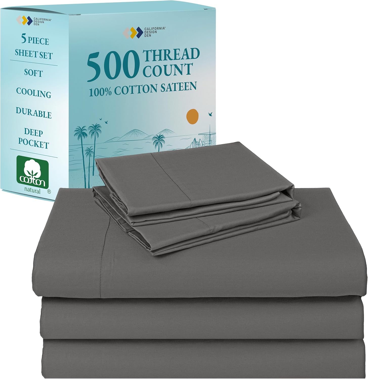 California Design Den Grey Sheet Set for Split King Beds