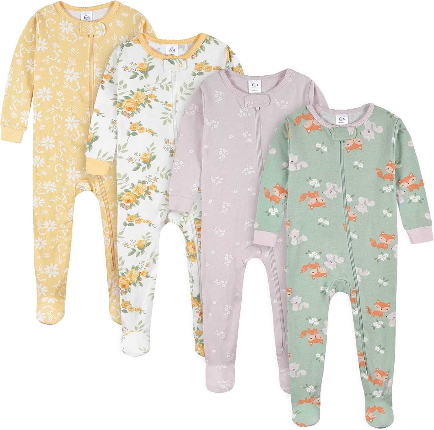 Gerber Baby Girls 4-pack Footed Pajamas for Cozy Comfort