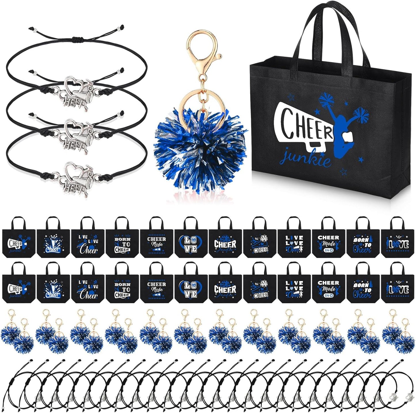 72 Pcs Cheerleading Gifts Set with Bags, Keychains, and Bracelets