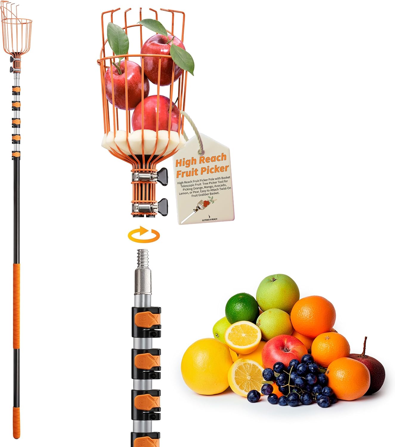 Ultimate Fruit Picker Pole with Basket for High-Reach Picking
