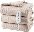 Heated Blanket Throw Waffle Fleece - Cozy Electric Throw for Couch