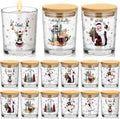 12 Pack 7 oz Christmas Glass Candle Jars with Wood Lids - Festive