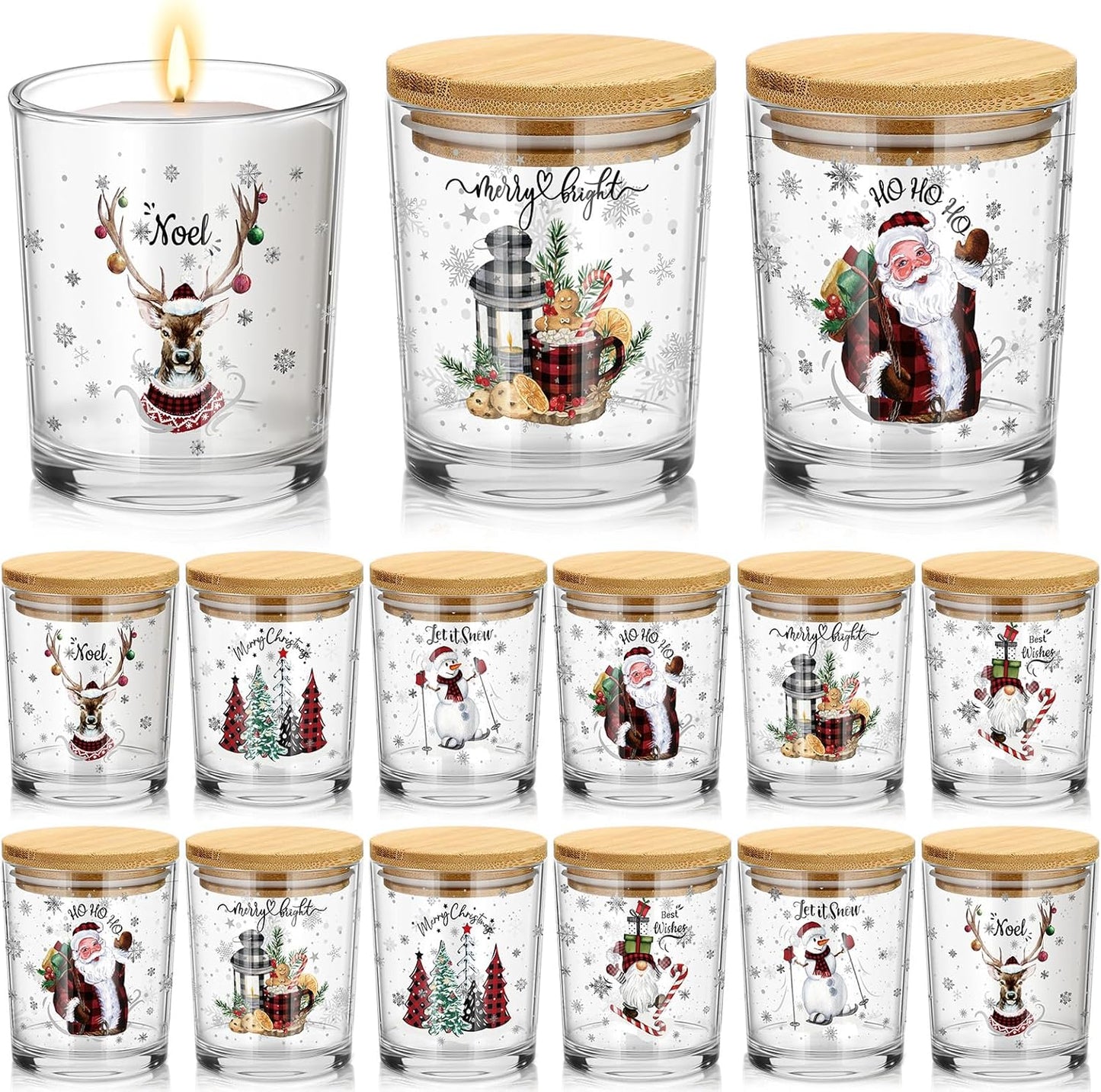 12 Pack 7 oz Christmas Glass Candle Jars for Holiday Gifts