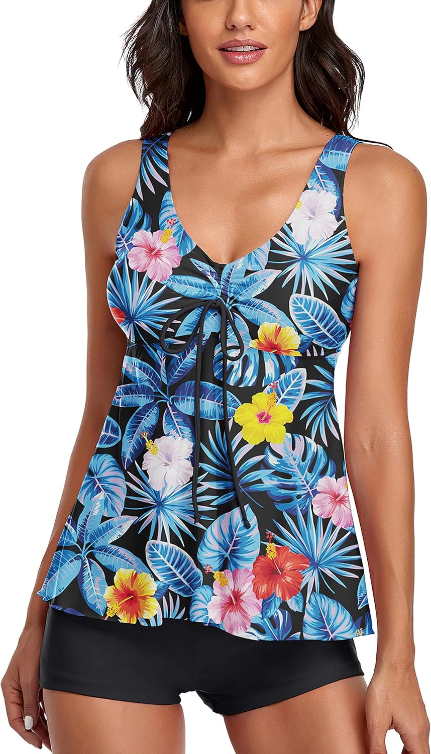 Modest Tankini Swimsuits for Women with Floral Print Design