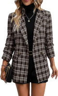 Women's Plaid Houndstooth Blazer Jacket - Fully Lined Office Suit