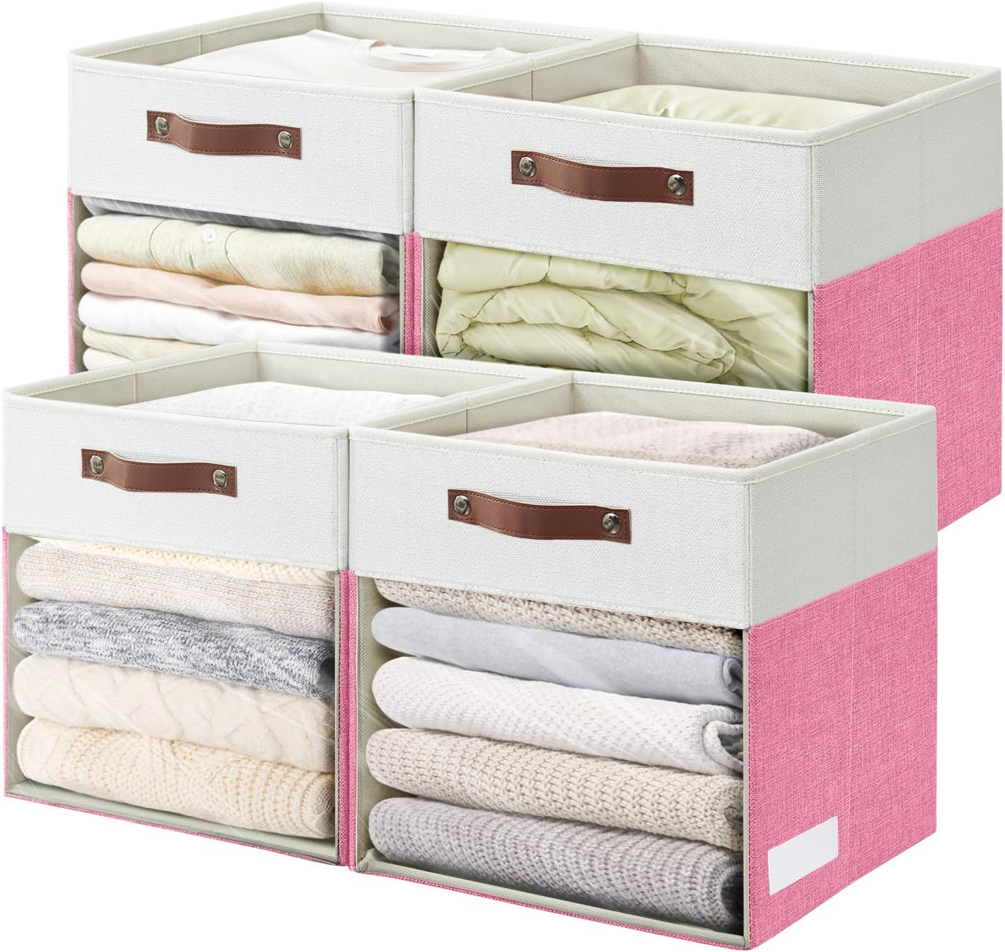 Storage Cubes 4 Pack Linen Foldable Bins with Clear Window