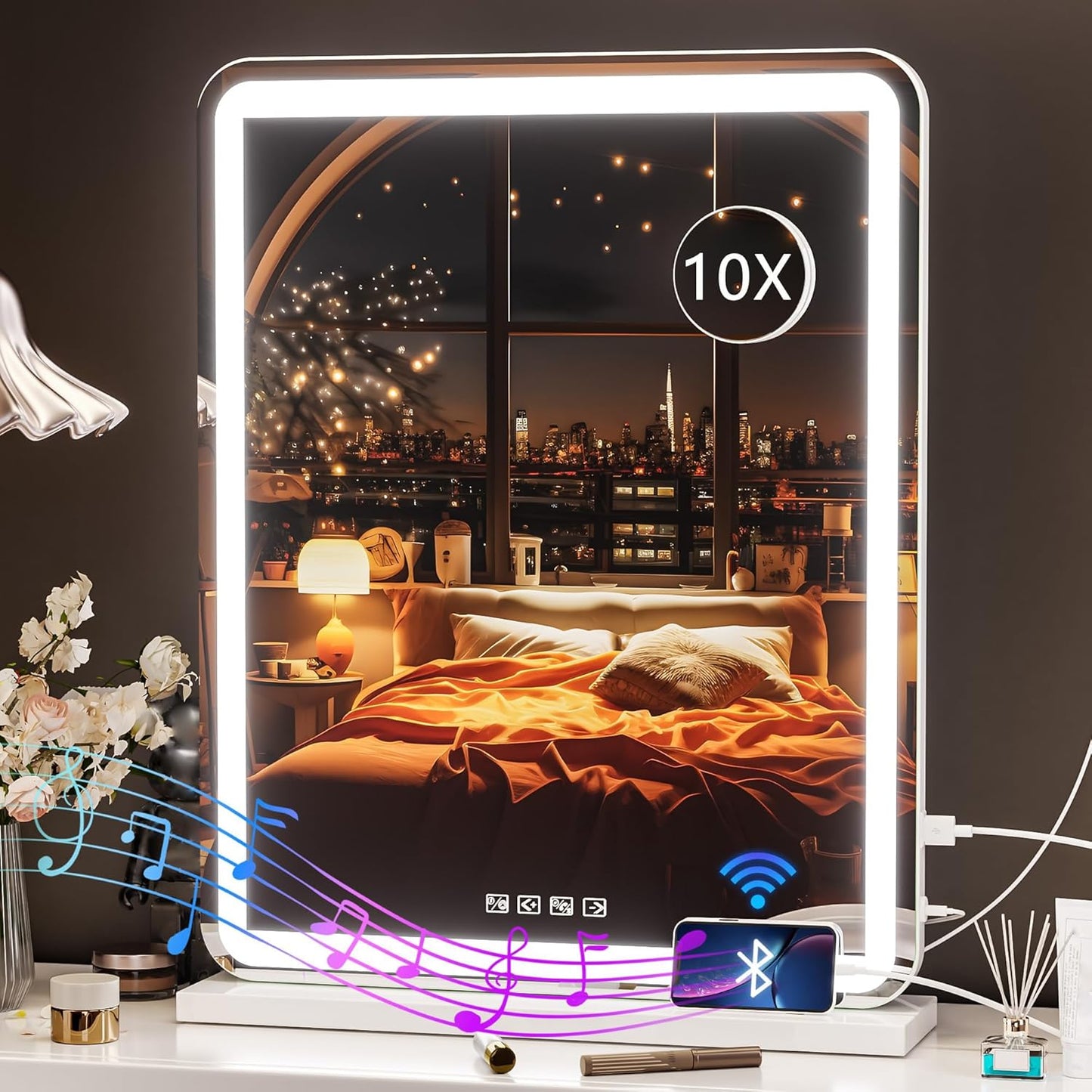 Hasipu Vanity Mirror with Lights and Bluetooth Speaker for Makeup