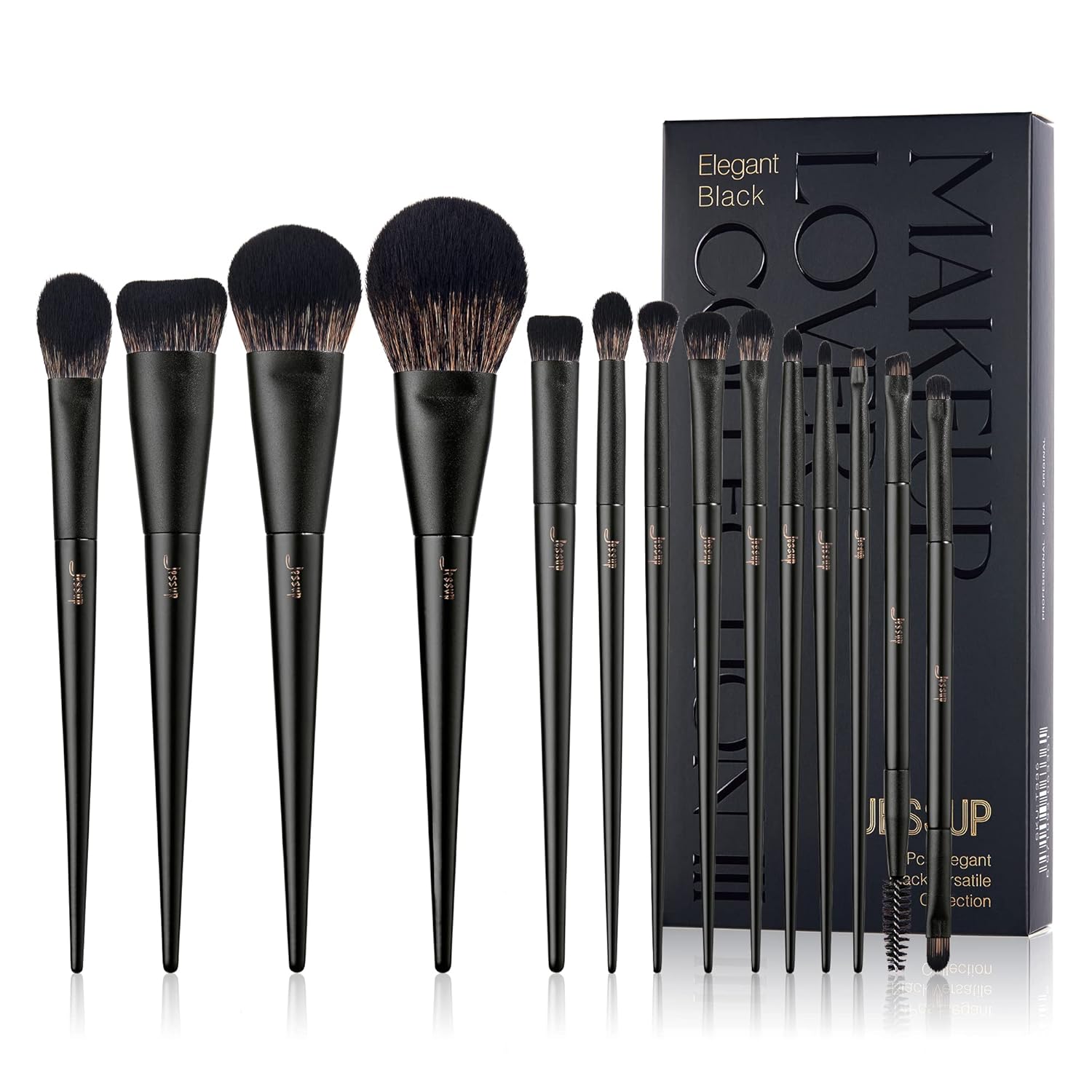 Makeup Brushes Set Jessup 14Pcs Black Kabuki Foundation Tools