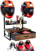 TQVAI Helmet Holder Wall Mount - Dual Helmet Rack with Drawer
