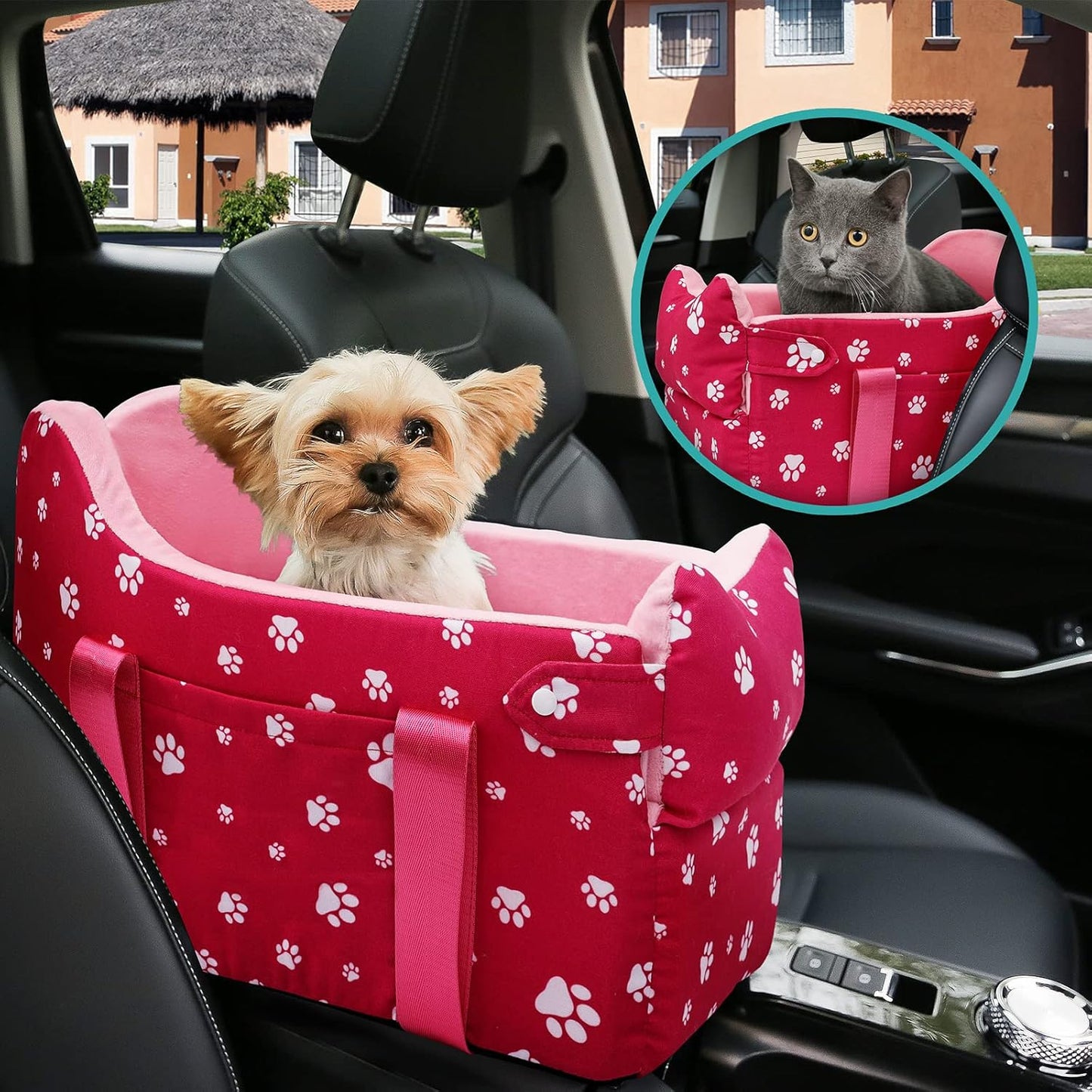 Memory Foam Small Dog Car Seat - Secure Pink Booster