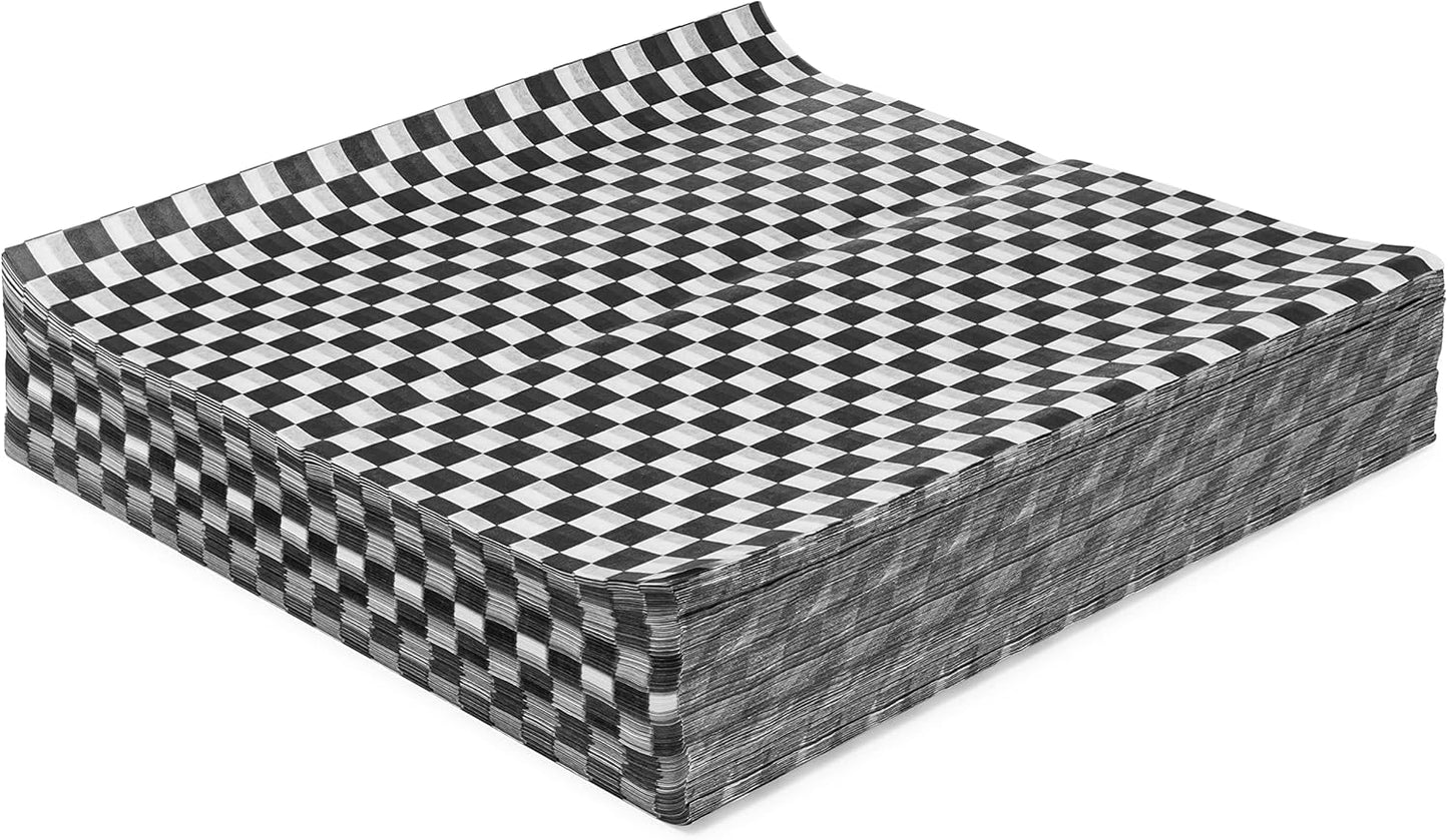 PFAS-Free Black Checkers Deli Sandwich Wrap Paper Sheets 1000 Count