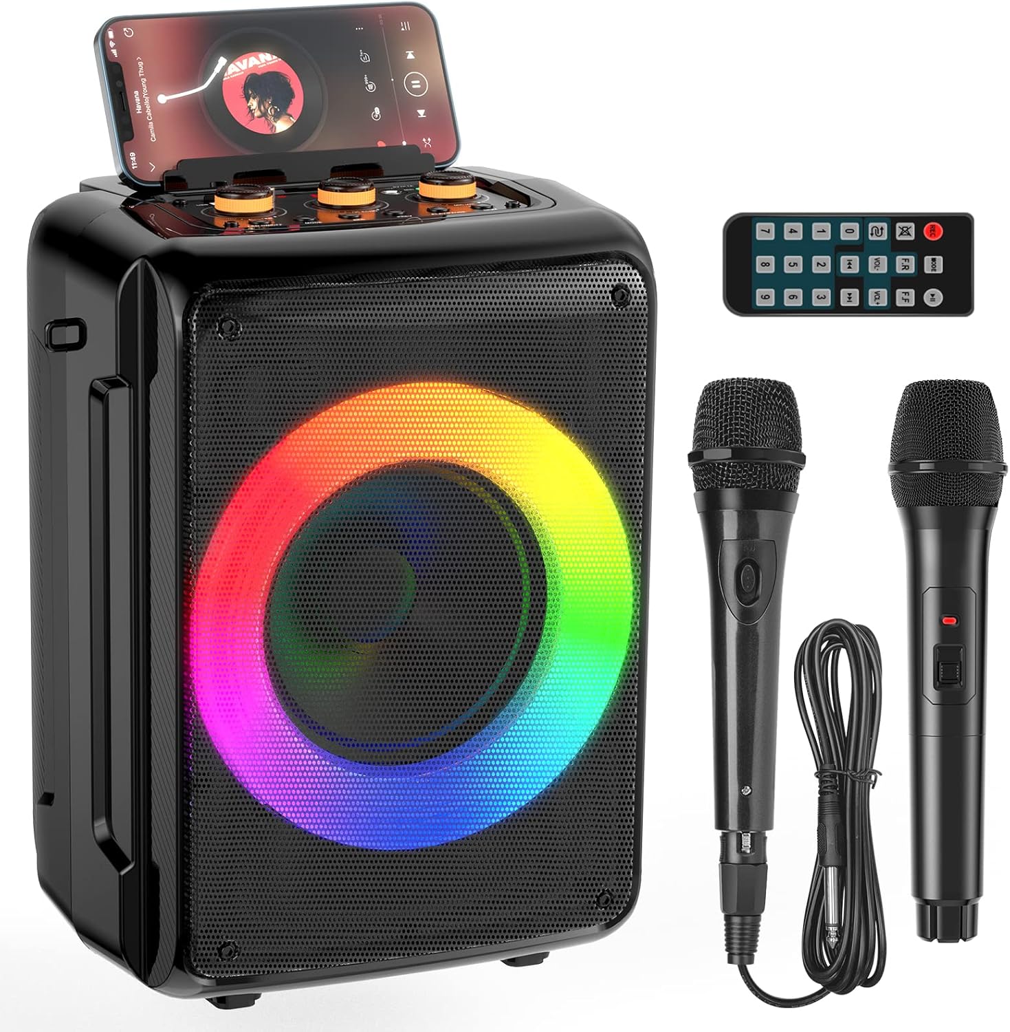 Portable Karaoke Machine with Dual Mics & DJ Lights
