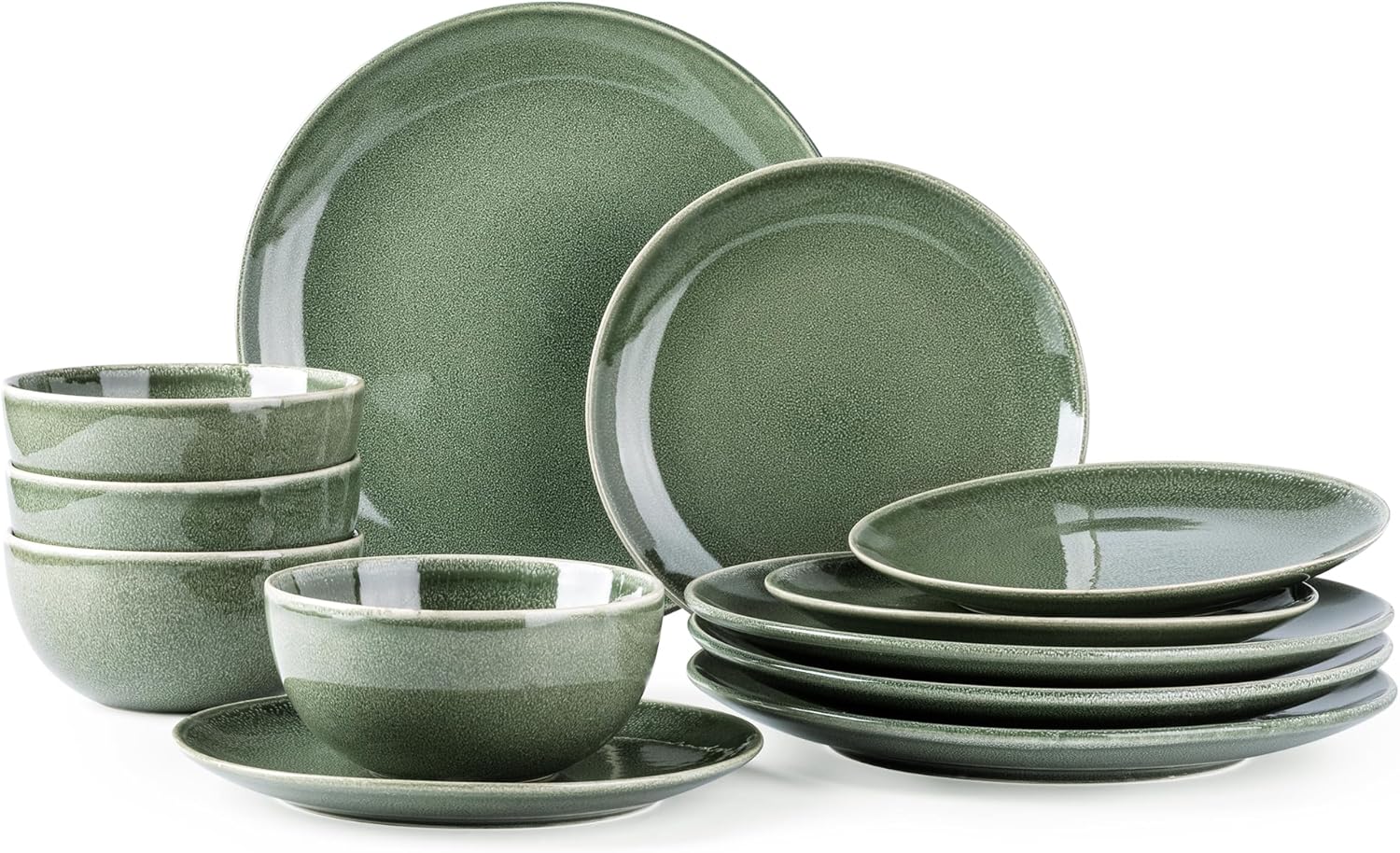 AmorArc Ceramic Dinnerware Set for 4, 12 Pieces in Jade Green
