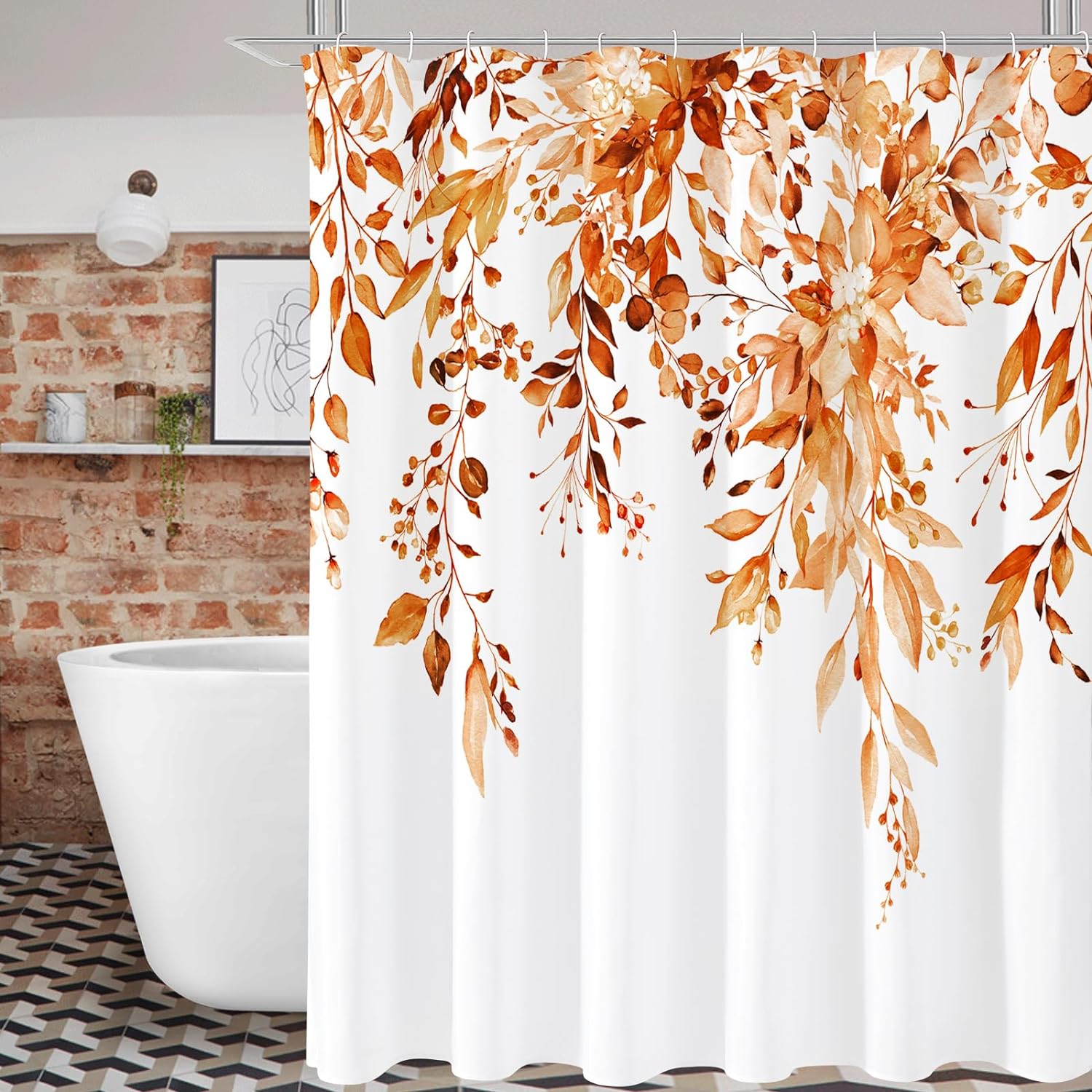 Vibrant Orange Floral Shower Curtain Set