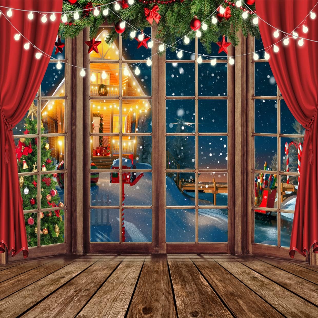 10X10FT Christmas Window Backdrop for Holiday Photography Fun