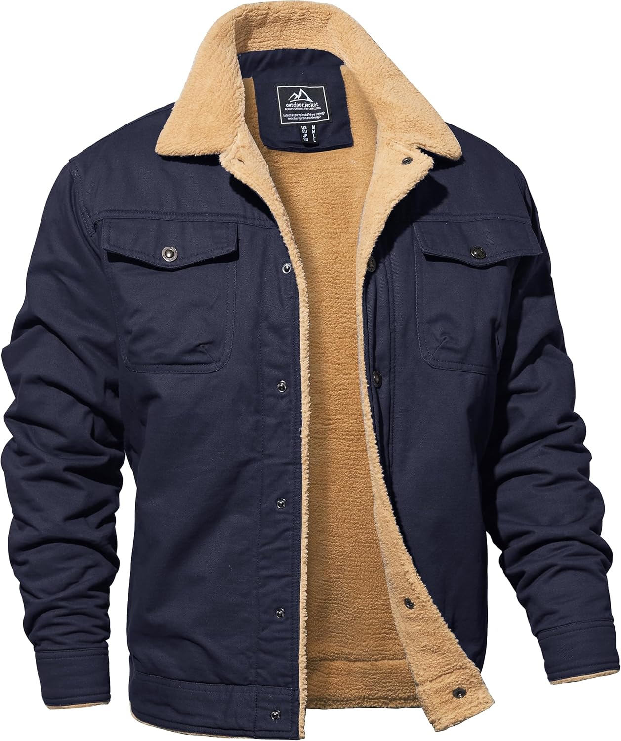 MAGNIVIT Men's Cotton Cargo Jacket with Sherpa Fleece Lining