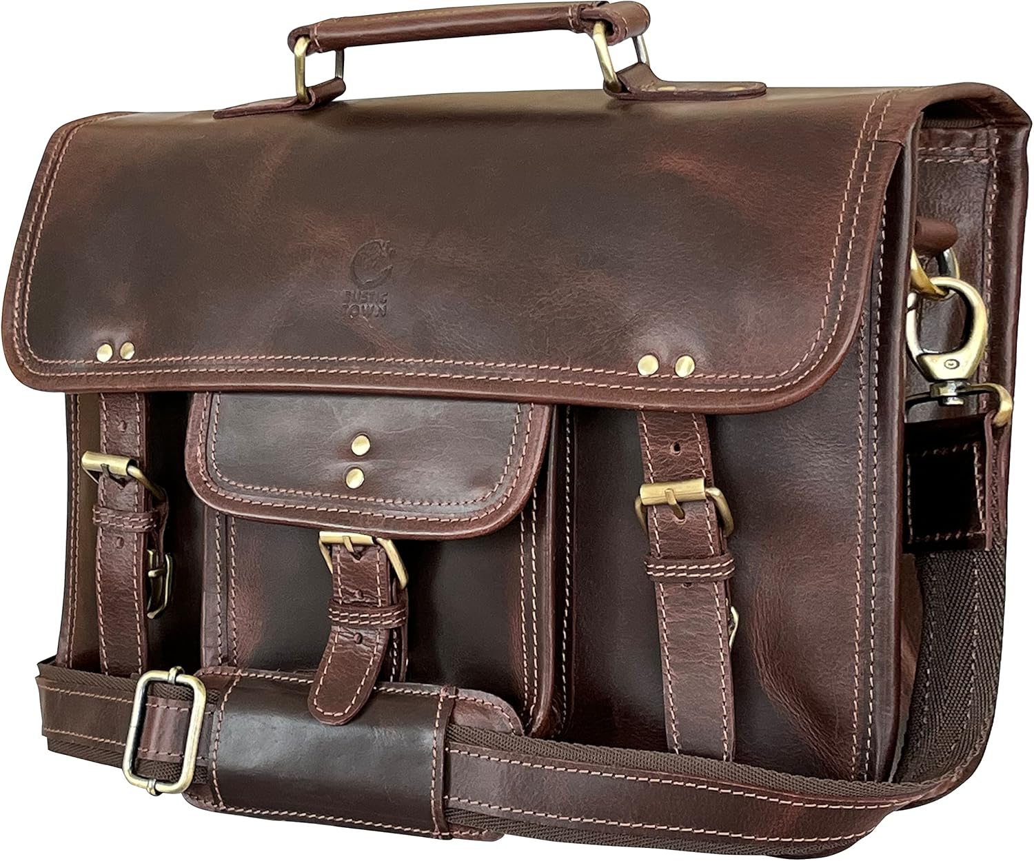 RUSTIC TOWN Leather Messenger Bag for Men - Full Grain Satchel