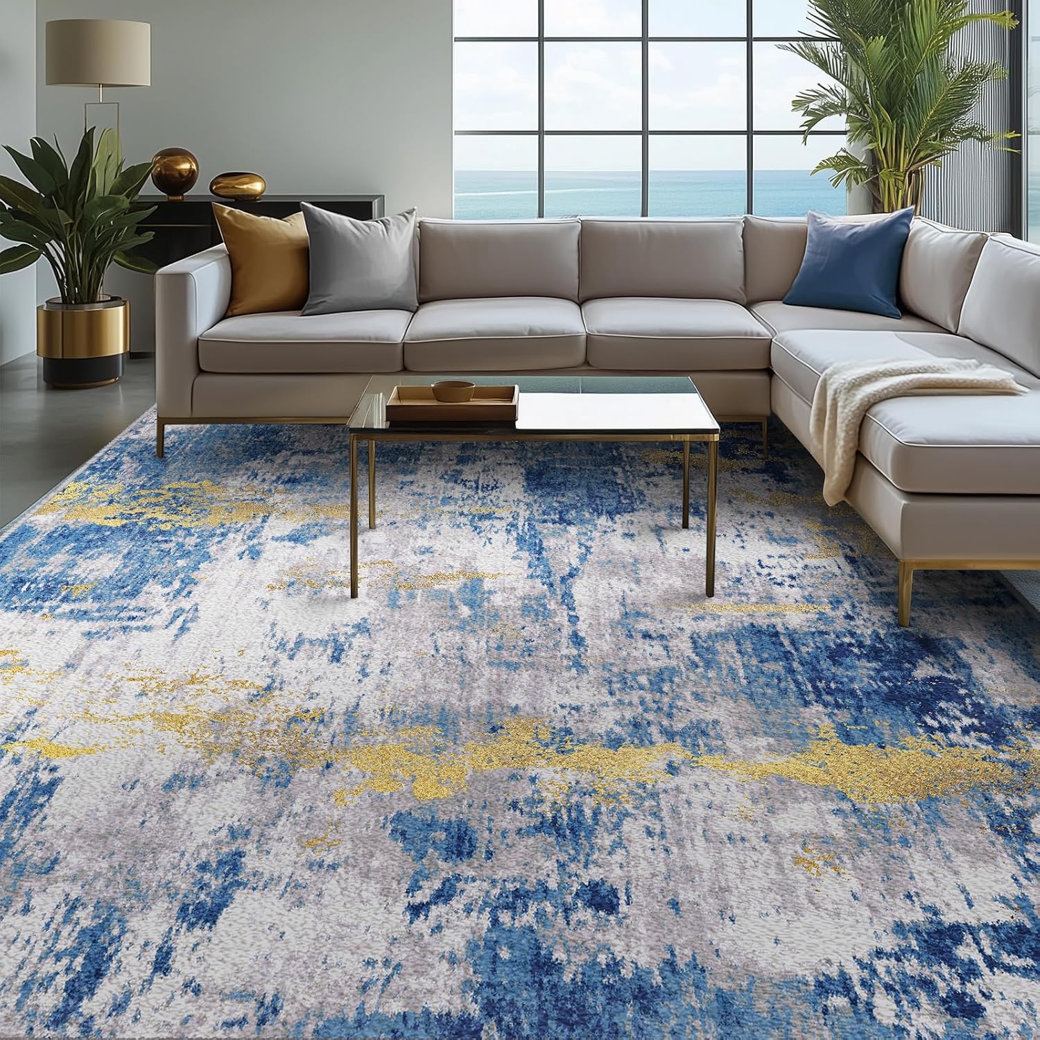 Washable Area Rugs 9ftx12ft Non-Slip Modern Abstract Soft