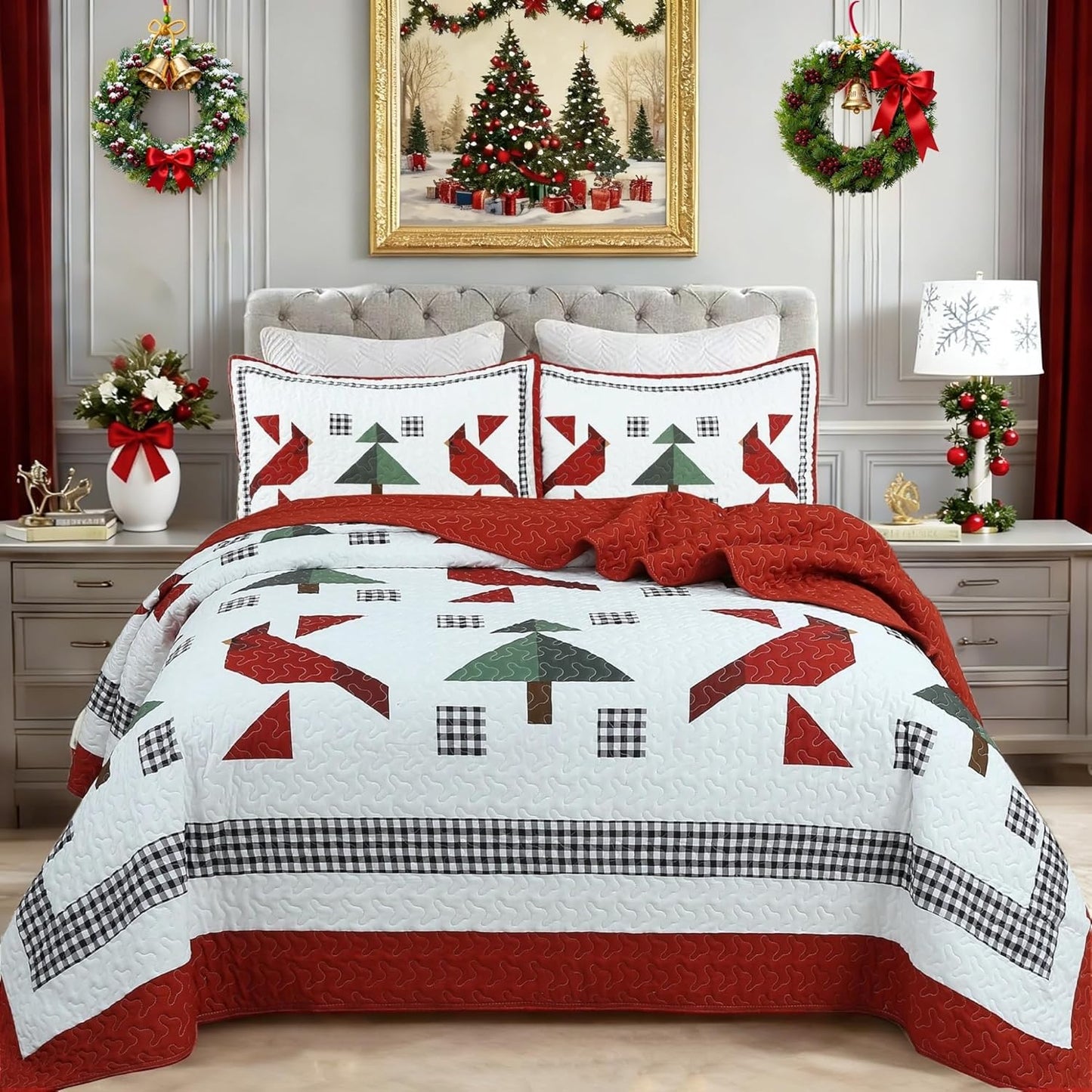 MarCielo 3 Pieces Cardinals Quilt Set for All Seasons