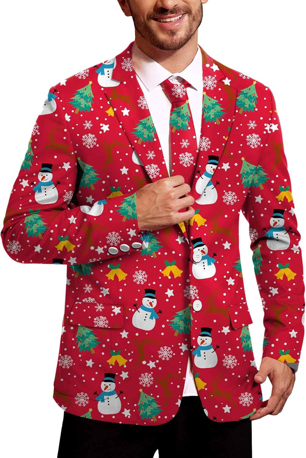 Arvilhill Men's Christmas Blazer with Tie - Festive Party Suit