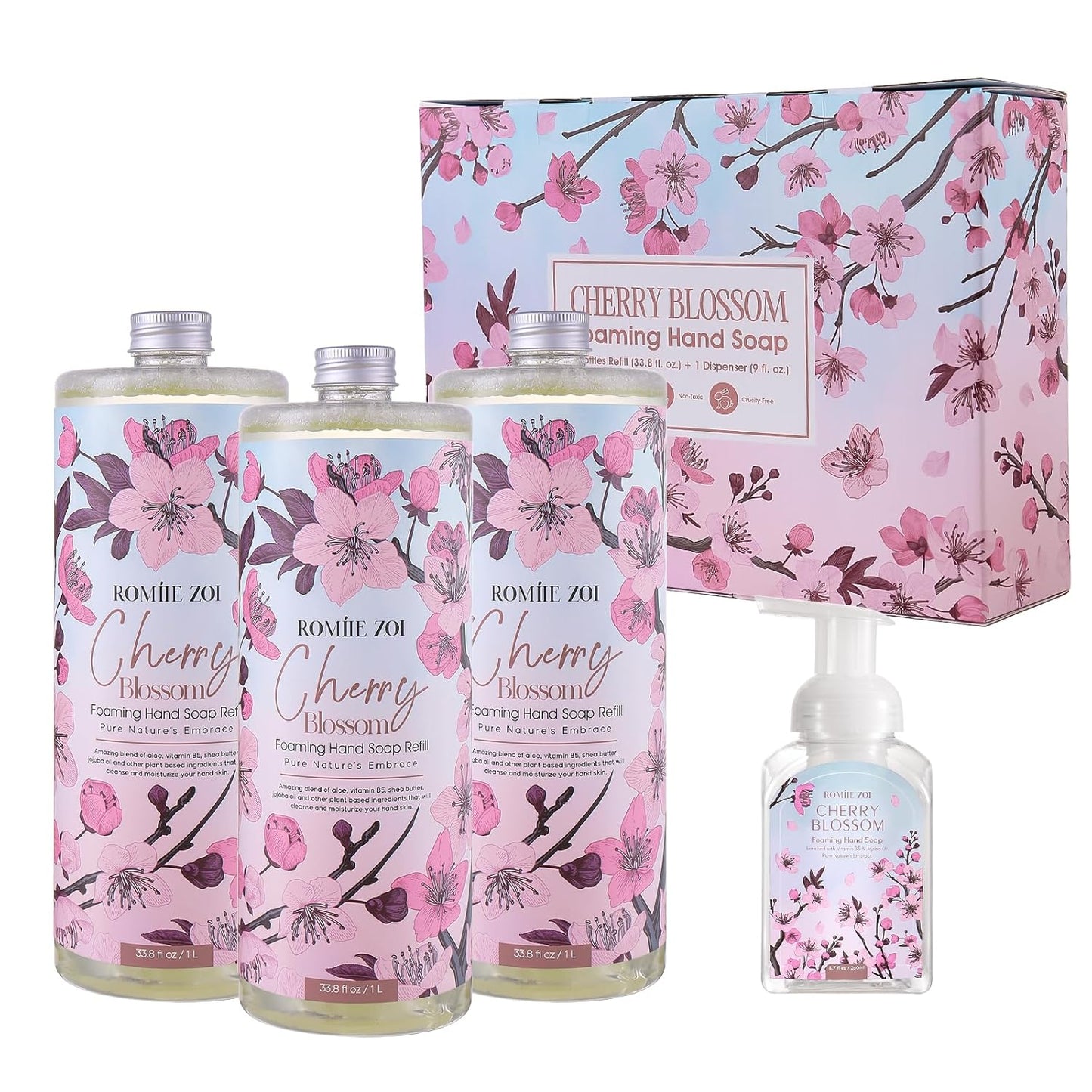 Cherry Blossom Foaming Hand Soap Refill Set for Gentle Care