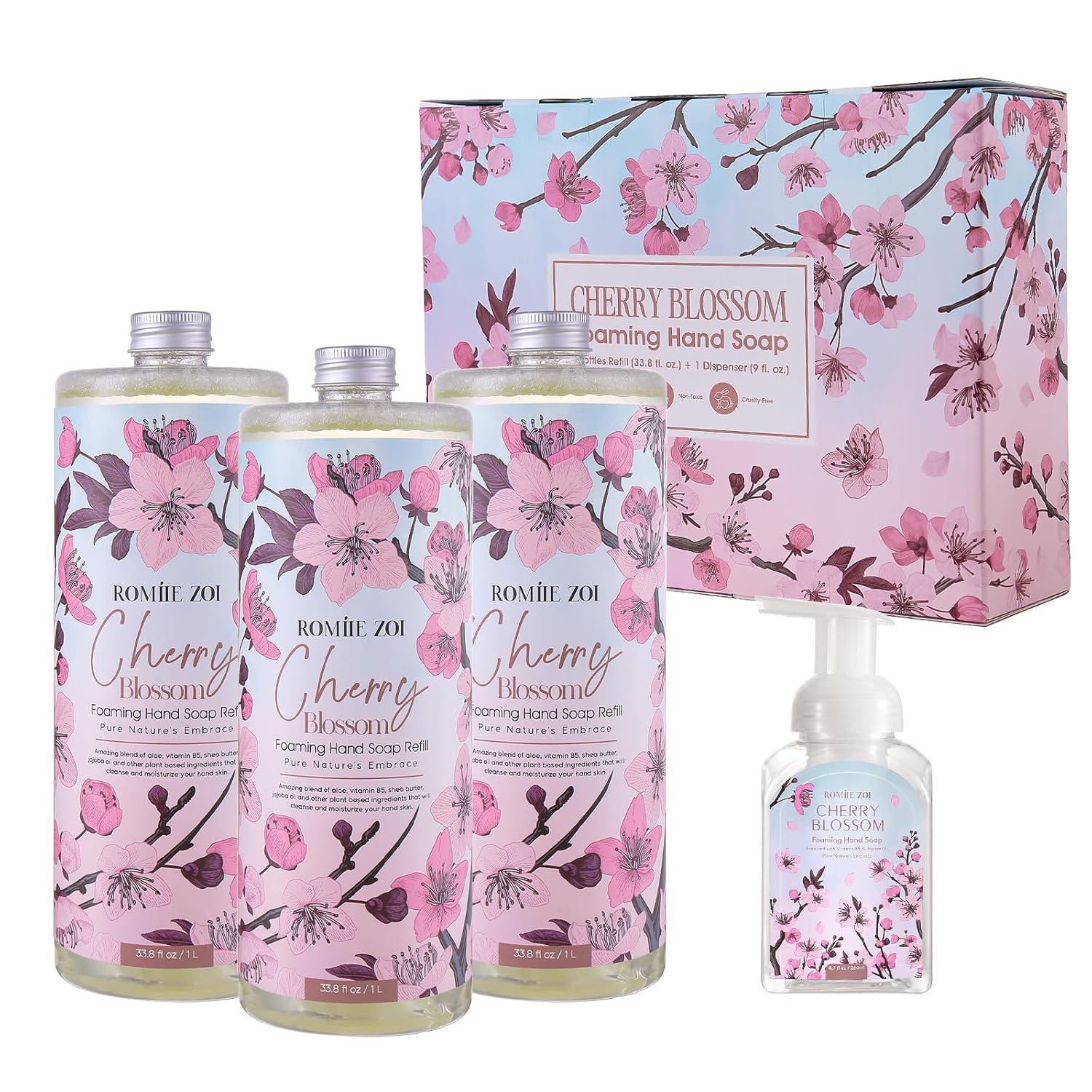 Cherry Blossom Foaming Hand Soap Refill Set for Gentle Care
