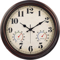 16 Inch Dark Brown Vintage Wall Clock with Thermometer & Hygrometer