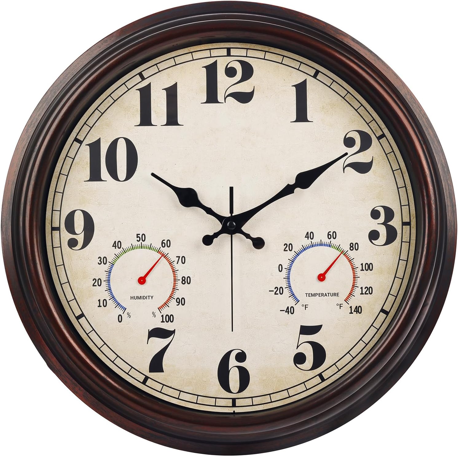 JENLYSTIME 16 Inch Vintage Wall Clock with Thermometer & Hygrometer