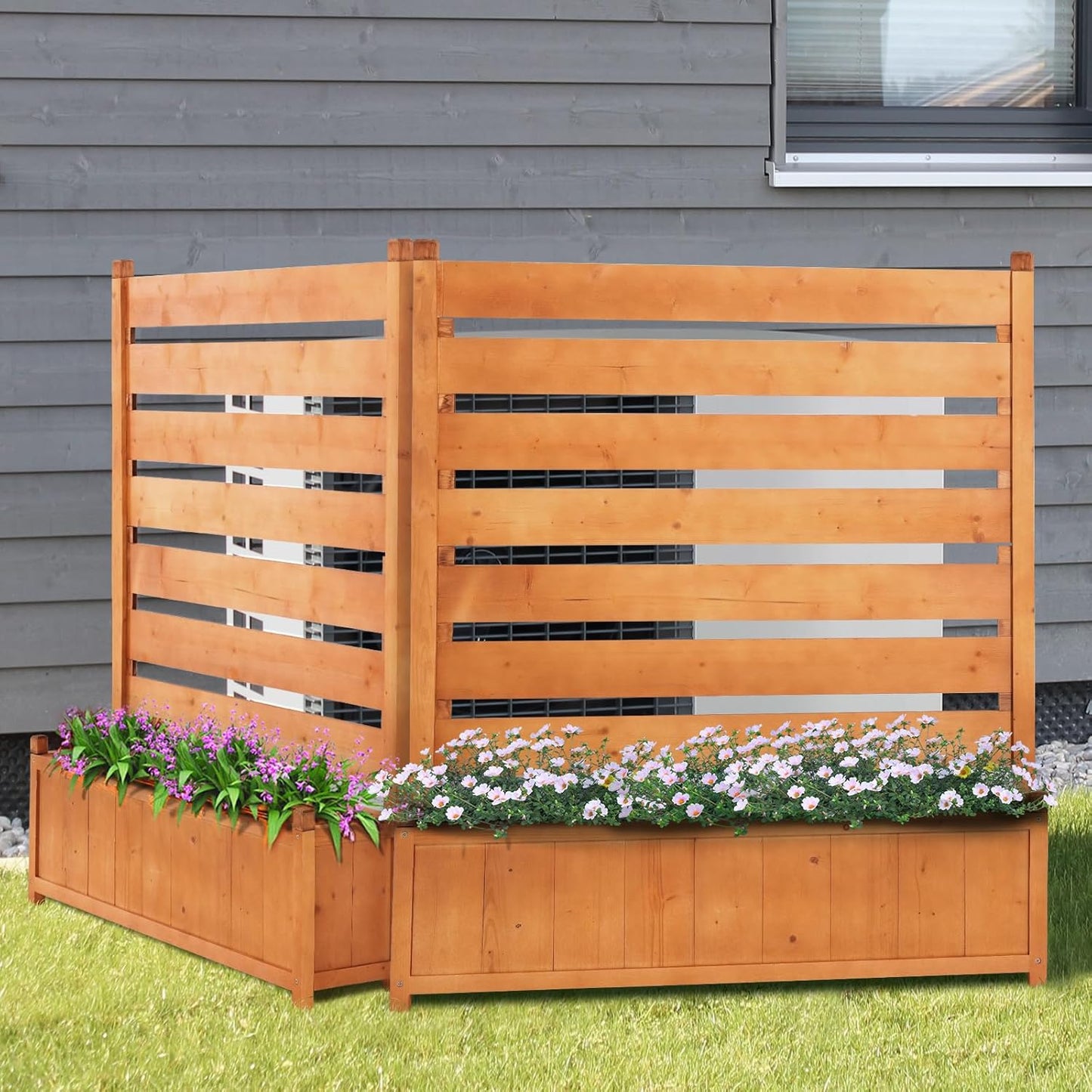Outdoor Privacy Screen with Planter Box - Conceal Air Conditioner & Trash Can