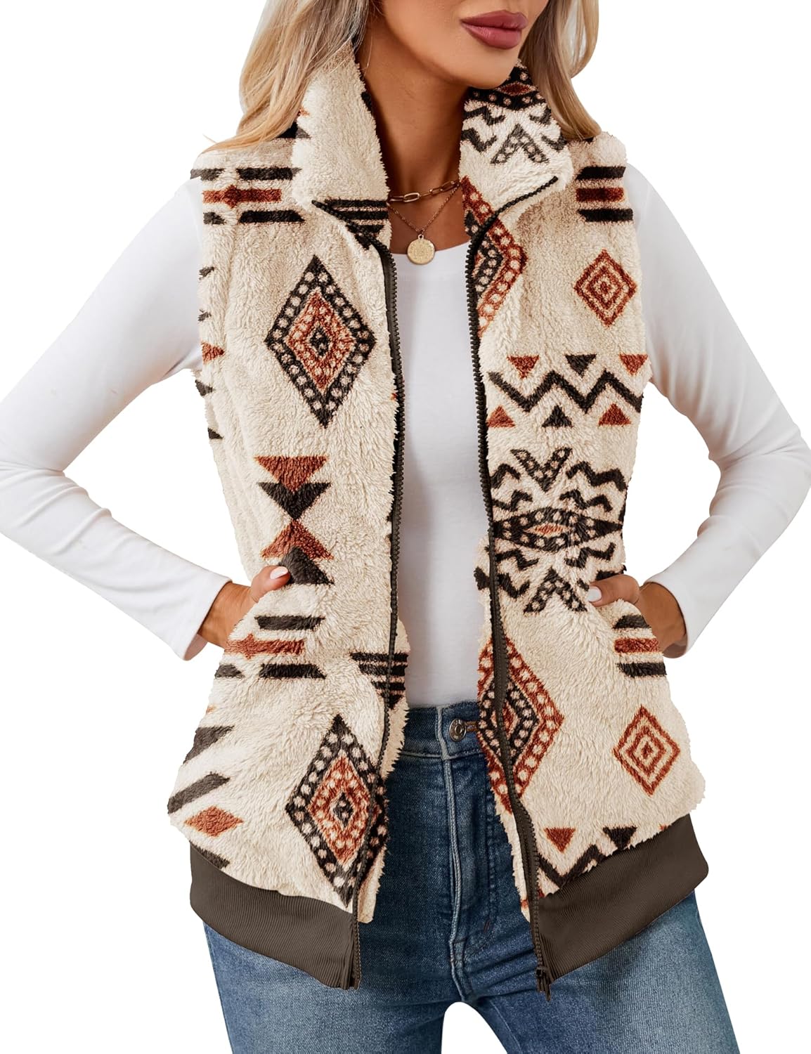 LOMON Womens Fuzzy Fleece Vest for Cozy Fall and Winter Wear