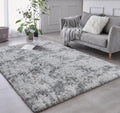 Extra Large Shag Area Rug 9x12 ft Tie-Dyed Light Grey - Ultra Soft